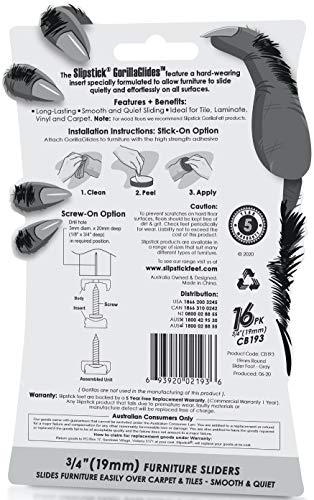 GorillaGlides Plastic Furniture Sliders/Screw On Floor Protectors for Carpet and Hard Surfaces, Round (0.75 Inch) - size: 3/4 Inch Furniture