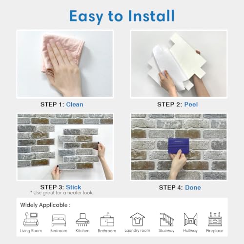 COMSTICKC 3D Faux Brick Wall Panels Peel and Stick, 10 Pcs 11.8" x 11.8" - color: Brown Gray-1