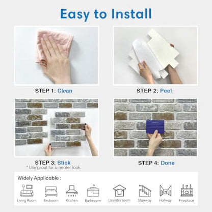 COMSTICKC 3D Faux Brick Wall Panels Peel and Stick, 10 Pcs 11.8" x 11.8" - color: Brown Gray-1