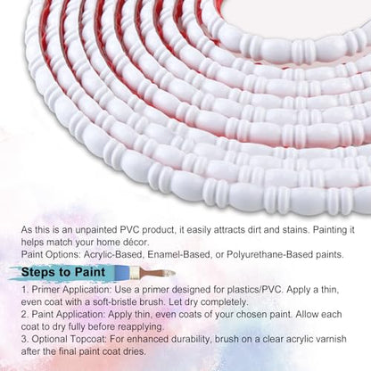 Trimold 0.4" x 196.8" Peel and Stick Bead and Reel Trim, White - color: White Bead and Reel, size: Length: 196.8"