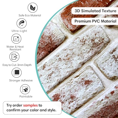 Commomy Faux Brick 3D Wall Panels Peel and Stick 12 pcs of 22.8" x 11.8" - color: Large Brick-A