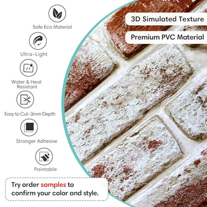 Commomy Faux Brick 3D Wall Panels Peel and Stick 12 pcs of 22.8" x 11.8" - color: Large Brick-A