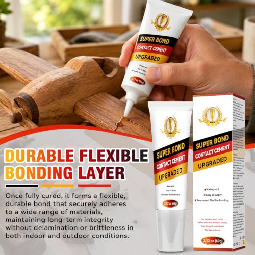 Contact Cement Adhesive, High Performance Neoprene Contact Adhesive with Brush, Waterproof Contact Cement Glue for Wood, Leather, Shoe, Furniture Repairs and Crafts, Flexible and Strong Bonding