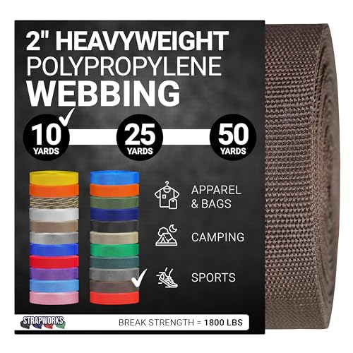 Strapworks Heavyweight Polypropylene Webbing - Heavy Duty Poly Strapping for Outdoor DIY Gear Repair - color: Brown, size: 2" x 10 yard