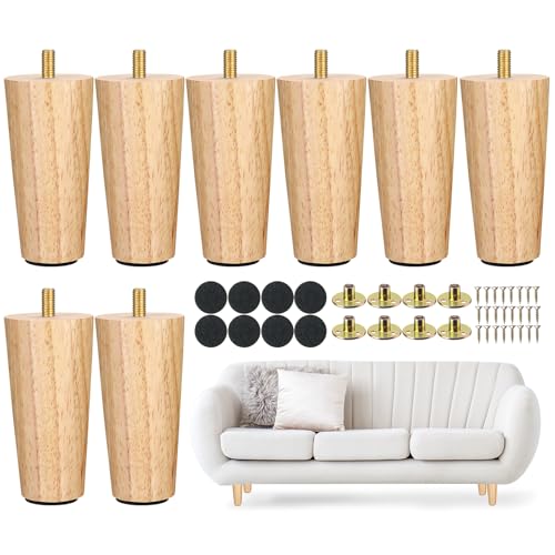 Maitys 4 Inch Round Solid Furniture Legs Furniture Wooden Replacement Chair Feet Dresser Sofa Couch Legs Table Cabinet Footstool DIY Projects for Home(Wood,8 Pcs) - color: Wood