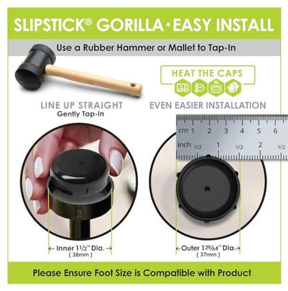Slipstick Gorilla Outdoor 1-1/2 Inch Patio Chair Leg Caps for Wrought Iron Furniture (8 Pack) Floor Protecting Replacement Feet Glides for Metal Tables and Chairs, Nylon Sliders