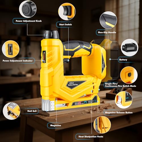 Cordless 18 Gauge Brad Nailer Compatible with 20V Battery, 2-in-1 Brad Nailer/Narrow Crown Stapler, Electric Nail Gun with Nails/Staples, Dual Mode Framing Nail Gun for Trim Wood Crafting - No Battery