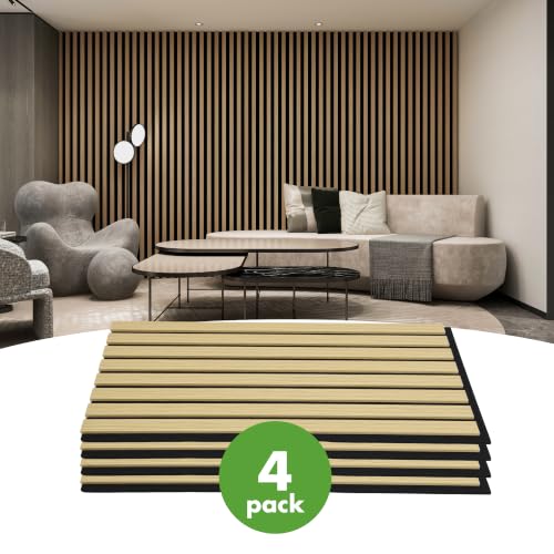Art3d 12" x 24" Acoustic Wood Slat Wall Panel, 4pcs, 8 sq.ft, Oak - color: Oak, size: 12" x 24"