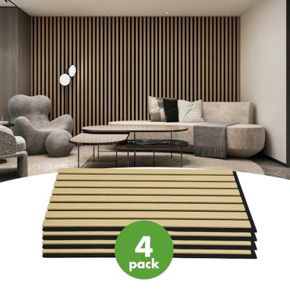 Art3d 12" x 24" Acoustic Wood Slat Wall Panel, 4pcs, 8 sq.ft, Oak - color: Oak, size: 12" x 24"