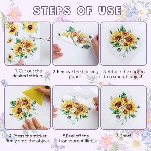 Joeyan 3 Sheets Rub On Transfers for Crafts and Furniture Daisy Rub on Transfer Sticker Flowers Butterfly Decals for Wood Glass Metal Canvas Porcelain Plastic DIY Craft Home Decor, 6" x12" - style: Daisy
