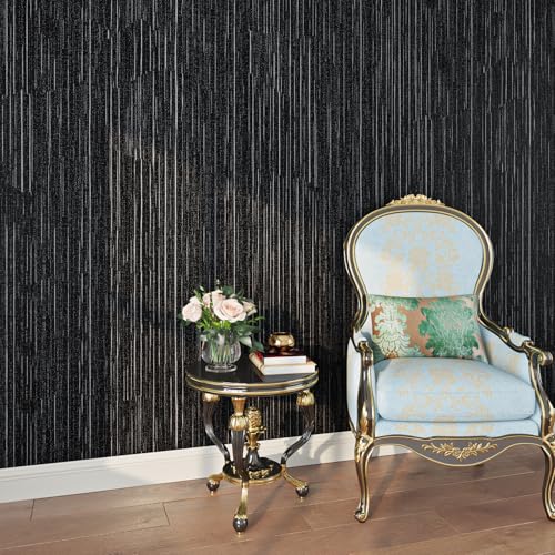 Livelynine 15.8x394 Black Textured Wallpaper Peel and Stick Waterproof Black and White Grasscloth Wall Paper for Bathroom Accent Covering Fabric Vinyl Embossed Textured Contact Paper Renter Friendly - color: Black Grasscloth, size: 15.8" x 394"