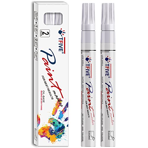 TFIVE White Permanent Markers Paint Pens, 2 Pack Oil Based Paint Markers - color: White