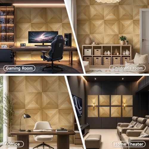 Acoustic Wall Panels, 6-Pack 23.62x23.62 in, Decorative Sound Absorbing Panels, Self-Adhesive for Wall/Ceiling, Noise Reduction Wall Art for Home Studio Office, Natural Oak - size: 6 Pack-23.6"*23.6"