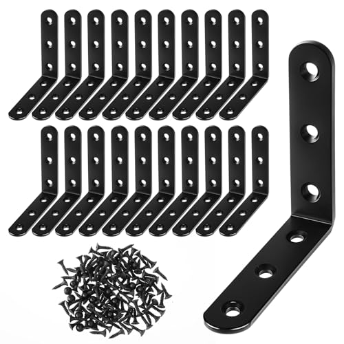 20PCS Black L Brackets Heavy Duty Corner Brace Right Brackets 3.1"x3.1" Angle Bracket for Wood Chair Furniture Cabinets Bookshelf