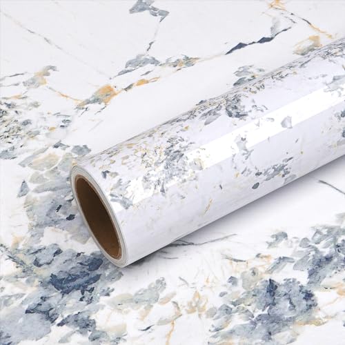 VEELIKE Spruce White Marble Contact Paper for Countertops Waterproof Peel and Stick Countertops 24''x118'' Countertop Contact Paper Marble Wallpaper Self Adhesive Counter Top Wrap for Kitchen Bathroom - size: 24" x 118"