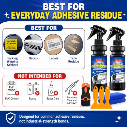 2 Pack Adhesive Remover Spray, Sticky Residue & Glue Remover for Cars, Removes Sticker, Label, Tape & Decal Adhesive, Safe on Glass, Plastic, Metal & Painted Surfaces, 2 x 150ml - color: 5 Fl Oz(Pack of 2)