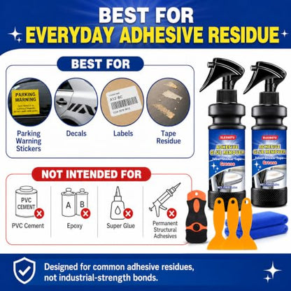 2 Pack Adhesive Remover Spray, Sticky Residue & Glue Remover for Cars, Removes Sticker, Label, Tape & Decal Adhesive, Safe on Glass, Plastic, Metal & Painted Surfaces, 2 x 150ml - color: 5 Fl Oz(Pack of 2)