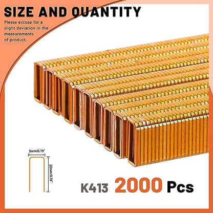 Tanstic 2000Pcs 18 Gauge 1/4" Narrow Crown Staples Kit, 1/2" Heavy Duty Galvanized Narrow Crown Finish Staples for Pneumatic Electric Stapler (Gold)
