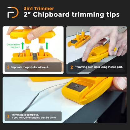 Furndiy 3in1 Edgebanding Trimmer & Spare Knives SET - Edgebanding Cutter - For Melamine Edgebanding - Melamine Cutter - Edge band Trimming - Double Edge - Based in USA - color: 3 in 1 Trimmer + Spare Knives