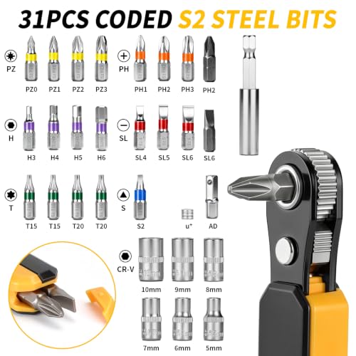 GRENPRO 30-in-1 Right Angle Screwdriver 36-Tooth Reversible Ratchet Set