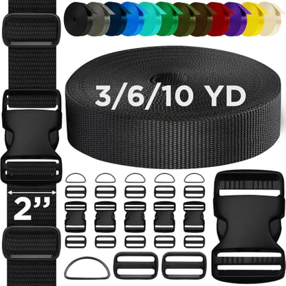 TECEUM 2" Nylon Strap Kit with Buckles, Black 6 yards Repair Set - color: Black, size: 2" - 6 yards, style: 6 Buckle - 12 Slides - 6 D-rind