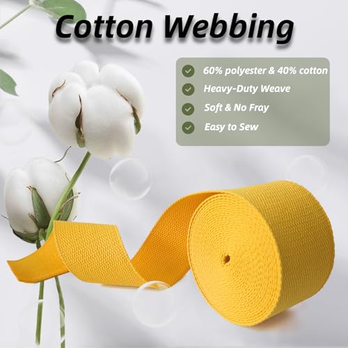 Cotton Webbing 2 Inch 5 Yards for Bag Strap Sewing Crafts, Yellow - color: Yellow