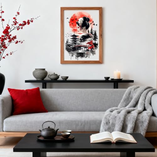 Peacoblue Geisha Landscape Rub On Transfers for Furniture 6"x12" - style: Geisha and Japanese Landscapes