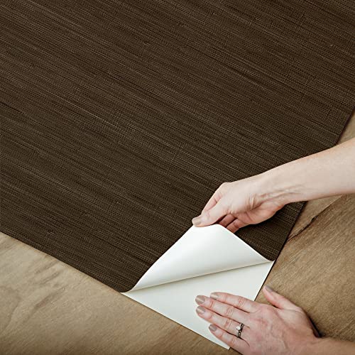 NuWallpaper x Society Social Brown Classic Faux Grasscloth Peel & Stick Wallpaper, SSS6010 - color: Brown