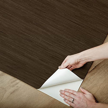 NuWallpaper x Society Social Brown Classic Faux Grasscloth Peel & Stick Wallpaper, SSS6010 - color: Brown