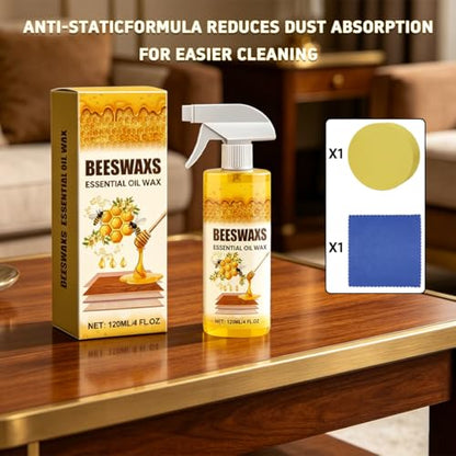 Beeswax Wood Polish Spray, Natural Furniture Cleaner & Restorer, Removes Scratches, Conditions & Protects Cabinets, Floors, Tables, Multi-Surface Wood Care (4oz)