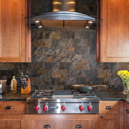 AULIGET 100 Piece Rust Slate Peel and Stick Backsplash Wall Tiles, 3" x 6" PVC Faux Stone Stick on Tiles for Backsplash Kitchen, Bathroom, Laundry Room, Camper, Fireplace - color: Rust Slate