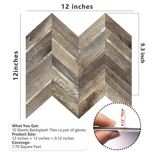 STICKGOO Herringbone Tile Peel and Stick Backsplash for Kitchen&Bathroom - color: Faux Wood Mixed Gold