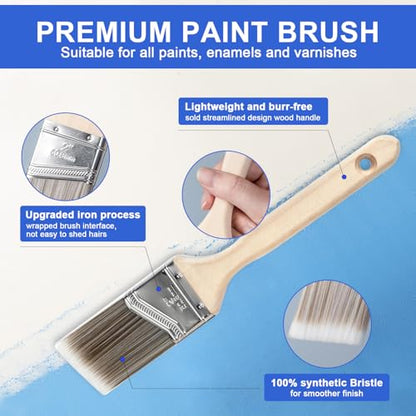 27 PCS Paint Roller Kit with Extension Pole, 4" & 9" Paint Rollers, Professional Paint Brushes for Walls Set, House Painting Supplies, Non-Slip Tray for All Latex and Oil Paints & Stains