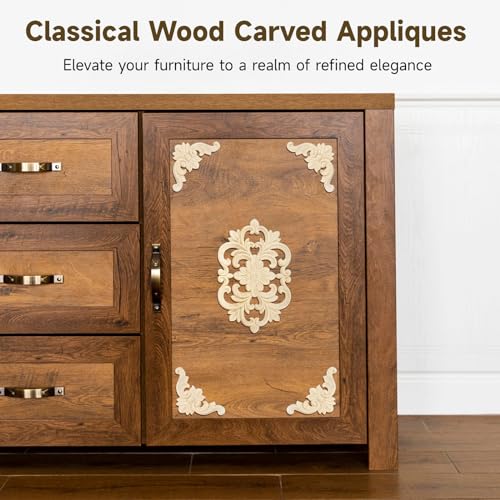 20Pcs Wood Carved Onlays, Unpainted Furniture Cabinet Door Decor Ornaments