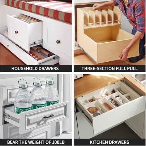 14 inch Soft Self Close Drawer Slides 6 Pairs (12pcs) Full Extension Ball Bearing 3 fold Full Stretch Side Mount Drawer Slides 100 LB Capacity Drawer Slide 14" Silver - size: 14 inch-350mm