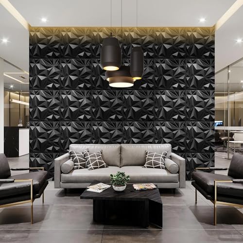 STICKGOO 3D Wall Panels, Black Diamond Design, 12 Pack, 19.7''x19.7'' - color: Black