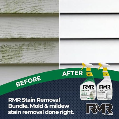 RMR Complete Mold & Mildew Stain Eraser System – No-Scrub Tub & Tile Cleaner + Instant Mold & Mildew Stain Remover Spray, Indoor/Outdoor Bathroom, Shower, Siding, & Deck Cleaning Kit, 2–32 Oz Bottles