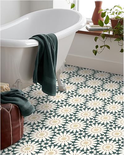 MORCART 20PCS 7.87" x 7.87" Peel and Stick Floor Tile, Green Floral Look - color: Green