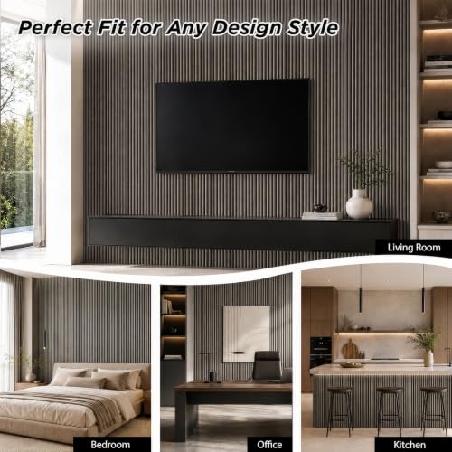 SMARTSTANDARD Wood Fluted Acoustic Wall Panels, 94x5.9in, 6Pcs, Dark Walnut - color: Dark Walnut