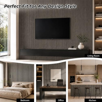 SMARTSTANDARD Wood Fluted Acoustic Wall Panels, 94x5.9in, 6Pcs, Dark Walnut - color: Dark Walnut