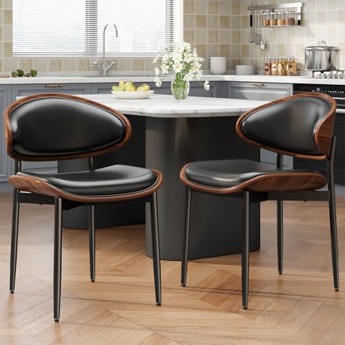 REONEY Dining Chairs Set of 4, Mid-Century Modern Kitchen Chairs, Black - color: Black Pu