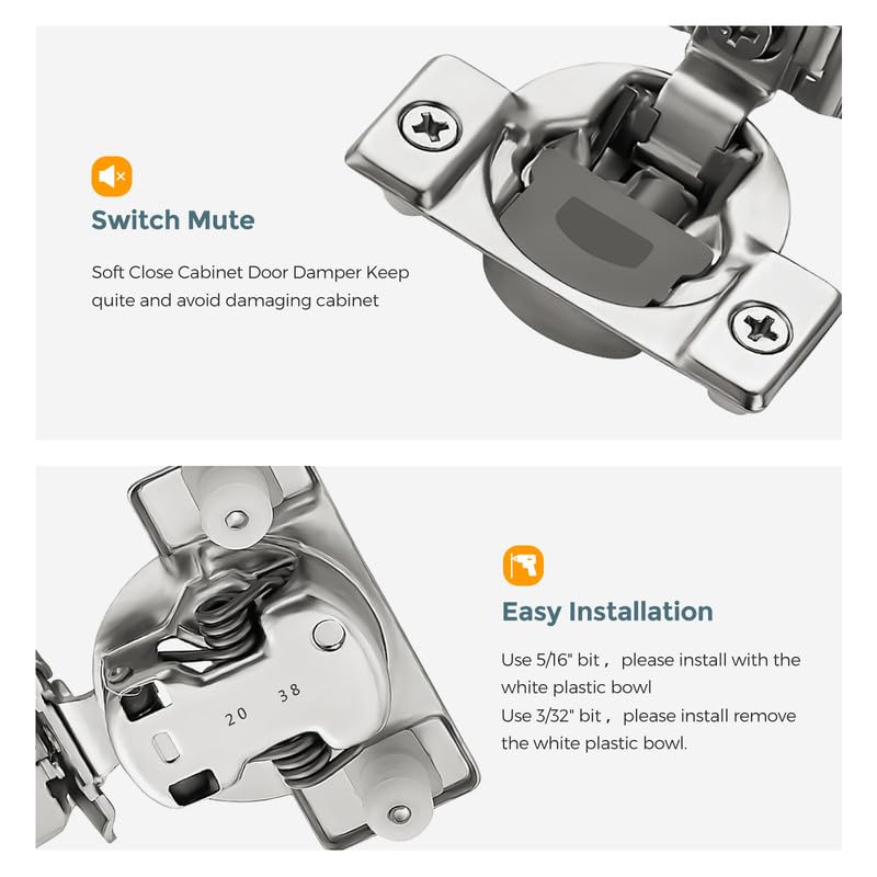 HOME EDIT 1 Pair 1-1/4 Inch Overlay Soft Close Cabinet Hinges Door Hinges - size: 1-1/4 inch Overlay