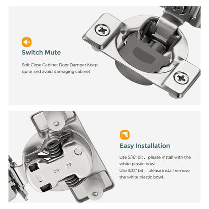 HOME EDIT 5 Pair 1-1/4 Inch Overlay Soft Close Cabinet Hinges Door Hinges - size: 1-1/4 inch Overlay