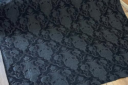 Damask, Chenille,Upholstery,Drapery Fabric, Sold By the Yard 58" Wide (Black/Black) - color: Black/Black