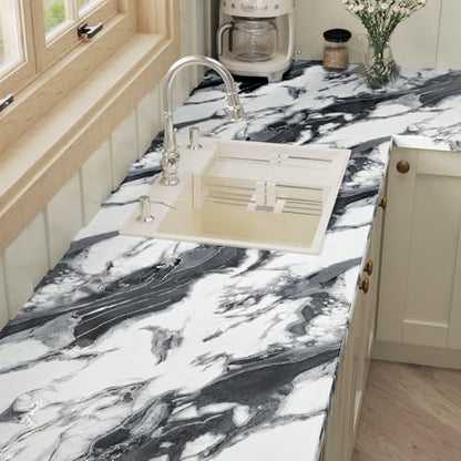 VaryPaper 32" x 118" Wide Black and White Marble Contact Paper for Countertops Waterproof Kitchen Wallpaper Peel and Stick Table Top Removable Self Adhesive Marble Vinyl Wrap for Cabinets Desk Counter - size: 32" x 118"