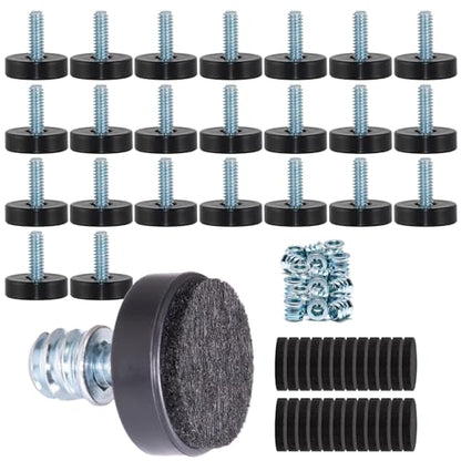 NEWBYTEK 24 Pack 1/4"-20 Leveling Feet with Separate Adhesive Felt Pads - size: 1/4"-20 thread, 24pcs
