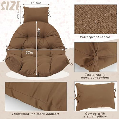 Tudomro Brown Waterproof Egg Chair Cushion with Pillow Filling 2.58 kg Replacement Rocking Wicker Chair Cushion 48" x 32" High Back Hanging Swing Hammock Pad Thicken for Outdoor Patio Garden - color: Brown