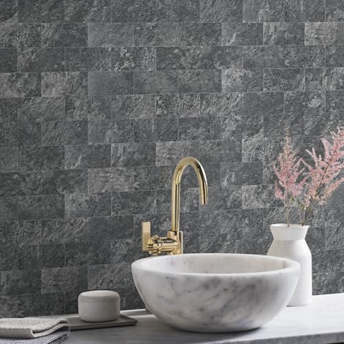 Vamos Tile 100-Pack Peel and Stick Backsplash Tile, 3" x 6" PVC Subway Tile - color: Black Slate