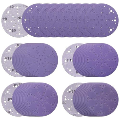 6 Inch Ceramic Sanding Discs, 49 Holes, 50 Pack - style: Mix Grit