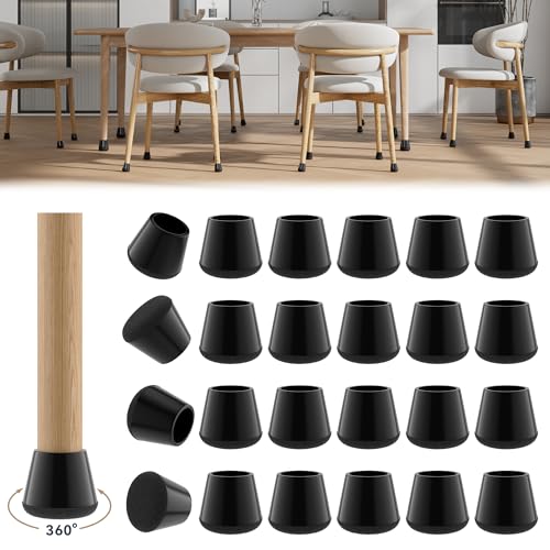 24PCS Upgraded Silicone Chair Leg Floor Protectors for Hardwood Floors, Furniture Sliders for Chair Legs, 360°Felt Pad Bottom Wrapped Thickening Furniture Pads Cap Covers to Scratch and Reduce Noise - color: Solid Black-24pcs, size: Round Small(Fit:0.87"-